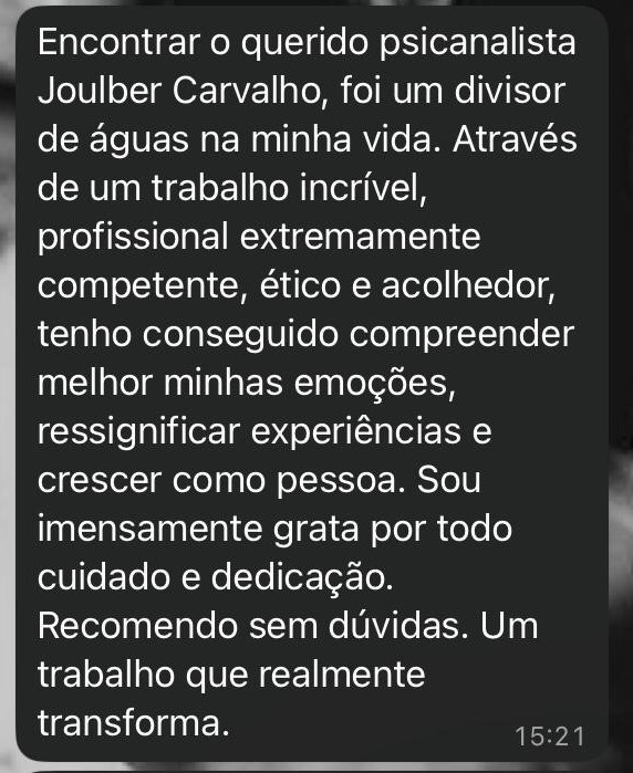 Print de depoimento de paciente recebido por WhatsApp