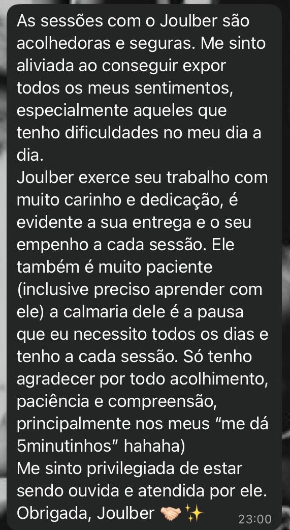 Terceiro print de depoimento de paciente recebido por WhatsApp